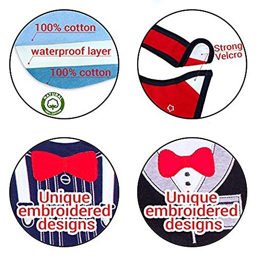 Lätzchen-Set „Babysaurus & Freunde“, bestickt, Klettverschluss, vollständig gefüttert mit Wasserdichter Beschichtung auf der Innenseite, 100% Baumwolle, einheitsgröße – Grün, Blau, Weiß, Baumwolle, bestickt, Lätzchen 4 Stück Geschenk-Set, Super Saugfähig, Süße Neugeborenen-Lätzchen, Designs: Krokodil, Elefant und Giraffe - 8