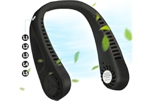 EXTFANS Ventilateur de Cou Portable, Ventilateur Tour de Cou 5 Vitesses, Ventilateur Réglable à 360°, Ventilateur de Cou Silencieux, USB ventilateur pour Bureau Domicile Voyage en Plein Air(Noir)