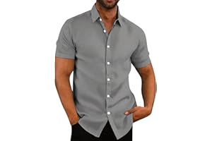 MOKBAY Chemise Homme en Coton et Lin Manches Courtes Ete Grande Taille Chemisette pour Hommes sans Repassage