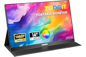 Yodoit Monitor portatile 14 pollici 1920 × 1080 FHD Monitor 100% SRGB IPS Display con USB Tipo C Altoparlanti integrati Monitor per la cura degli occhi per PC, laptop, MacBook, PS 3/4/5