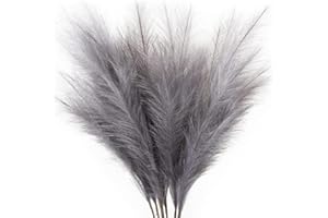 CUCUFA 6Pcs Faux Pampas Grass Large Reed Pampas Grass Decor Artificial Fluffy Pampas Grass Fake Grass for Room Decor, Dark Grey 45Cm