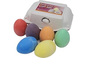Bright Ideas PK06 7cm Egg Shaped Chalks, Bright Coloured Playground Chalk for Children, Bright Washable Sidewalk, Pavement, Blackboard Chalk 6 Assorted Colours, Assorted Chalks. BI7981.