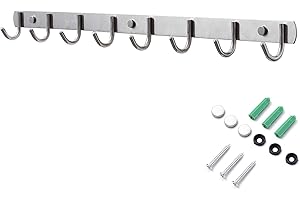 HOSKO Perchero Pared, Ganchos Percheros de Pared de montaje para Dormitorio Baño y Cocina, Perchas de Acero Inoxidable Engrosado Plata (8 Hook)