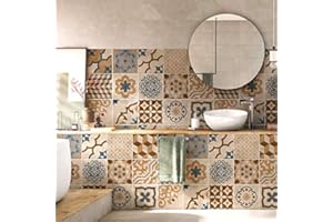 RE-COVERTILES - Adesivi per Piastrelle Bagno e Cucina 24 Pz 10x10 cm - PS00204 Decorazione murale in PVC impermeabile mattonelle mosaico stile cementine Azulejos