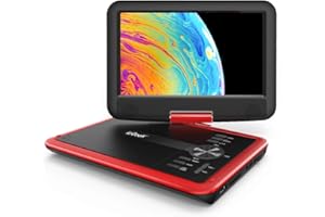 iegeek 11.5" Lettore Dvd Portatile con lo Schermo Girevole a 360° per Protezione Occhi LCD, Batteria Ricaricabile Potenziata Di 5 Ore, Riproduzione Memoria Supportata, Riproduzione Loop (Rosso)