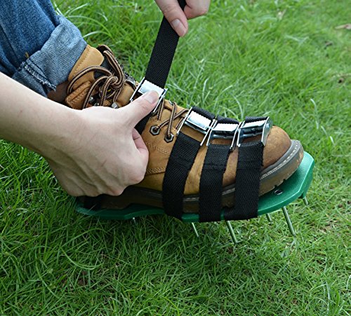 Kitclan 4 Riemen Rasenlüfter Schuhe, Rasenbelüfter Sandalen 5 cm Lange Bodennägeln für Haus und Garten (1 Paar ) Grün - 4