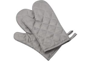 Klmnop Kitchen Cotton Cute Long Microwave Oven Mitts for Heat Resistant with 320°F, Kitchen Gloves for BBQ Cooking Baking 1 Pair Gray