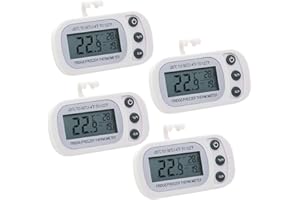 Lotvic Lot de 4 thermomètres numériques pour réfrigérateur, congélateur avec grand écran LCD fonction min/max °C/°F, thermomètre de réfrigérateur britannique pour réfrigérateur, congélateur,