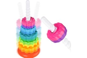 NiToy Spinning Stacking Toy for Kids, Rainbow Tower Dual-Color Spinning Wheels Premium Strong BPA-Free ABS Plastic Early Education Fun Learning and Engaging Brain Development Toys (Small)