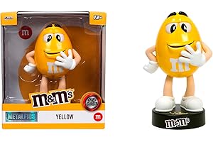 ‎JADA TOYS Jada Toys Figurka M&Ms Yellow (10 cm) - żółta figurka kolekcjonerska M&M z metalu z metalicznym lakierem, artykuł dekoracyjny dla fanów dla kolekcjonerów i miłośników czekolady, żółta