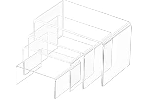 Milaloko Espositore in acrilico trasparente Risers, confezione da 4 scaffali per figurine, buffet, cupcake e supporto per gioielli, con pellicola protettiva adesiva