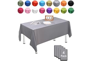 MORAINJAY 4 obrusy z konfetti w kropki, jednokolorowe obrusy PEVA w kolorze srebrnym, prostokątne obrusy na przyjęcia urodzinowe, wodoodporne, zmywalne obrusy na kolację do domu