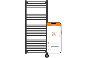 TCP Smart Modern Black Ladder Style Towel Rail Radiator 1000W App Control Works with Alexa, Google Home & Siri Shortcuts, WiFi, IP24 Bathroom, Towel Warmer, Screen, Timer & Smart Schedule 500 x 1250mm