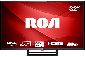 RCA RB32HDCS 32 Inch HD TV, FreeView HD Dolby Digital Audio 720P LED Display, Noise Reduction Color Engine HDMI USB Media Player Monitor for PS5 Xbox, Ideal Small Screen for Bedroom or Kitchen