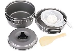MYMM 8 pièces de randonnée, Batterie de Cuisine, randonnée, Cuisine, Pique-Nique, Bol, Casserole, Ensemble de casseroles et Sac en Filet, Camping, Survie, Plein air,Excursion (1-2 Personnes)