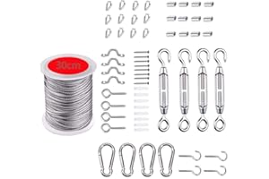 SHENGOU Corda in acciaio inox 304, corda metallica, corda in acciaio inox con occhielli, cavo in acciaio inox da 2 mm, fune metallica da giardino, M5, tenditore per funi da giardino, ecc. Kit (30 m)