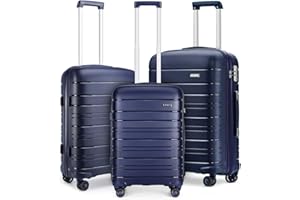 KONO Luggage Sets Gepäcksets Koffer Trolleys Set 3 Teilig Kofferset Polypropylen Hartschalenkoffer Reisekoffer mit 4 Rollen und TSA Schloss, Kofferset-XL-L-M (Dunkelblau)