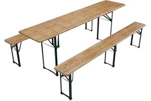 Juskys Set da giardino 3 pezzi, tavolo da birra pieghevole 220 cm e panche in legno di abete, finitura naturale, per tende da festa e uso esterno