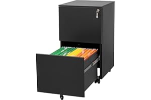 ‎LVSTEEL LVSTEEL Aktenschrank mit 2 Schubladen und Schloss，Mobiler Metallschrank für Home Office, für Rechts-/Rechtliches/Briefgröße, Komplett montiert, Schwarz
