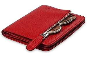 FT FUNTOR Small Wallet for Woman with Card Ladies Bifold Zipper Pocket RFID Blocking Leather Wallet Purse(Red)