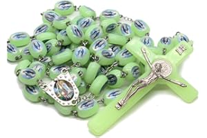 RICHRAIN YUSHEN8 Rosario luminoso de pared con cuentas que brillan en la oscuridad, católico grande con crucifijo de Jesús para colgar rosarios (María)