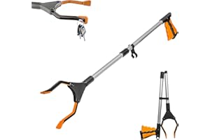 Crust-Pro Litter Picker, 32" Long Arm Foldable Litter Grabbers for Disabled & Adults, Heavy Duty Rubbish Picker with Embedded Magnet, Lightweight Rotating Jaws Grabber Stick Reaching Aids (Orange)