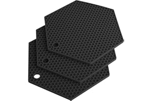 BEEPTRUM Extra Thick Silicone Trivet Mat Heat Resistant Multi-purpose None slip Table Place Mats for Hot Pots Holder,Pads,Pans,Dishes,Spoon rest,Coasters for Kitchen Cooking & Dining(3pcs Pack)(Hexagon-Black)