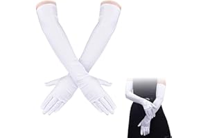 Luoqun88 Long Elbow Satin Gloves, Long Satin Gloves Evening Gloves for Women Girls, Fancy Dress Gloves Opera Elbow Length Gloves, 20.9in White Gloves for Wedding Prom Party Dance Costume Accessories