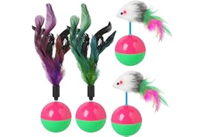 saijer Juguete del Gato del Vaso,4 Piezas Pelota De Juguete Gatos Juguete Interactivo Bádminton De Color Ratón Juguete Masticar Molares De Gato con Cascabeles para Juegos Interactivos De Gatos
