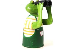 Schick-Design Zaunhocker Frosch mit Fernglas und gelbem Shirt aus Blech 21 cm Figur Metall Deko Garten Balkon Dekofigur Pfostenhocker