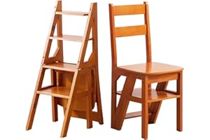XDXINY Escalera de biblioteca plegable de madera maciza, taburete plegable de 4 peldaños, escalera de 2 usos, 4 escalones, soporte para flores (marrón, 46 x 37 x 90 cm)