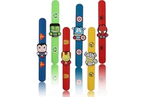YISSCEN 6PCS Super-héros cadeau d'anniversaire, Bracelets à Snap pour enfants avec insigne Bracelets Snap Slap bracelets Bracelets à claques Remplissage de sacs de fête pour enfants garçons filles Birthday