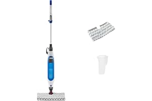 Shark Klik n' Flip Steam Mop pour sols durs avec Steam Blaster, 2 tampons de nettoyage lavables et flacon de remplissage, capacité de 350 ml, cordon d'alimentation de 6 m, Blanc/Bleu S6001EU