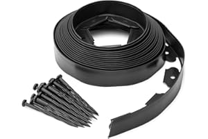 MOOWY Bordo per prato nero – 10 m x 4,5 cm (33 ft x 2") flessibile giardino prato bordo con 30 picchetti di fissaggio, senza scavare muro per prati, marciapiedi e aiuole