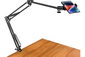 YFYFHR Overhead Tripod Mount for Camera Webcam Ring Light, Long Over Head Articulating Arm with Phone Holder and Ball Head, Desktop Lazy Arm Clamp Phone Stand Accessory for Live Streaming,Video Recording