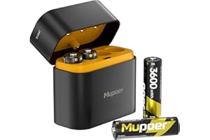 MUPOER Rechargeable Battery AA Lithium with Charger,4 Count 3600mWh 1.5V Double A Batteries High Capacity,Long Lasting Lithium ion Battery with Charging Storage Box,AA Lithium Batteries for Blink Xbox