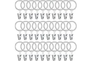 WMYCONGCONG 40 PCS 25mm Metal Curtain Rings with Clips, Drapery Clips Hooks 1 Inch Interior Diameter Eyelets Decorative Vintage Rustproof Window Curtain Hangers for Decor Drapes, Bows, Caps etc, White