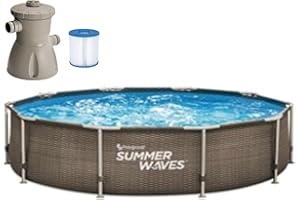 Summer Waves Piscina Frame Active de Rattan Oscuro, 305 x 76 cm con depuradora de Filtro