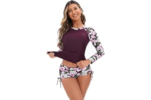 ODIZLI Women Long Sleeve Floral Top + Shorts Two Piece Tankini Ladies Swimsuit Rash Guard Swimwear Surfing Bathing Suit Wetsuit