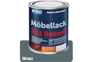 ROKO Möbellack - 3,6 Kg Grau - 3in1 Möbelfarbe auf Wasserbasis - Seidenmatt - Für Holz, Metall & Kunststoff