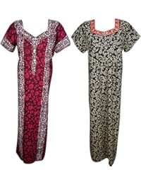 Indiatrendzs Multi Color Long Cotton Nighty (Pack of 2) Combo Womens Printed Nightwear (Chest 44)