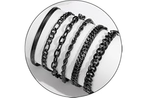 FEHKI Herren Armband Edelstahl Armbänder Panzerkette - 6 Stücke Herrenarmbänder für Männer Jungs Kubanische Armband Geschenke für Sohn,Silber Schwarz Gold,19cm/21cm/23cm Länge