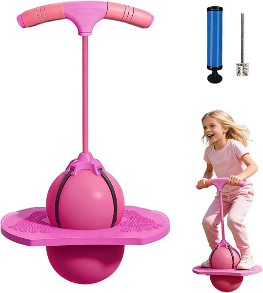 XILEPINGAN Balón de Salto Equilibrado, Pelota Saltarina con Mango, Pelota Saltarina para Adultos, Pelota Saltarina De Equilibrio, con Bomba, para Interior Exterior (Rosa) - 1