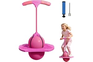 XILEPINGAN Balón de Salto Equilibrado, Pelota Saltarina con Mango, Pelota Saltarina para Adultos, Pelota Saltarina De Equilibrio, con Bomba, para Interior Exterior (Rosa)