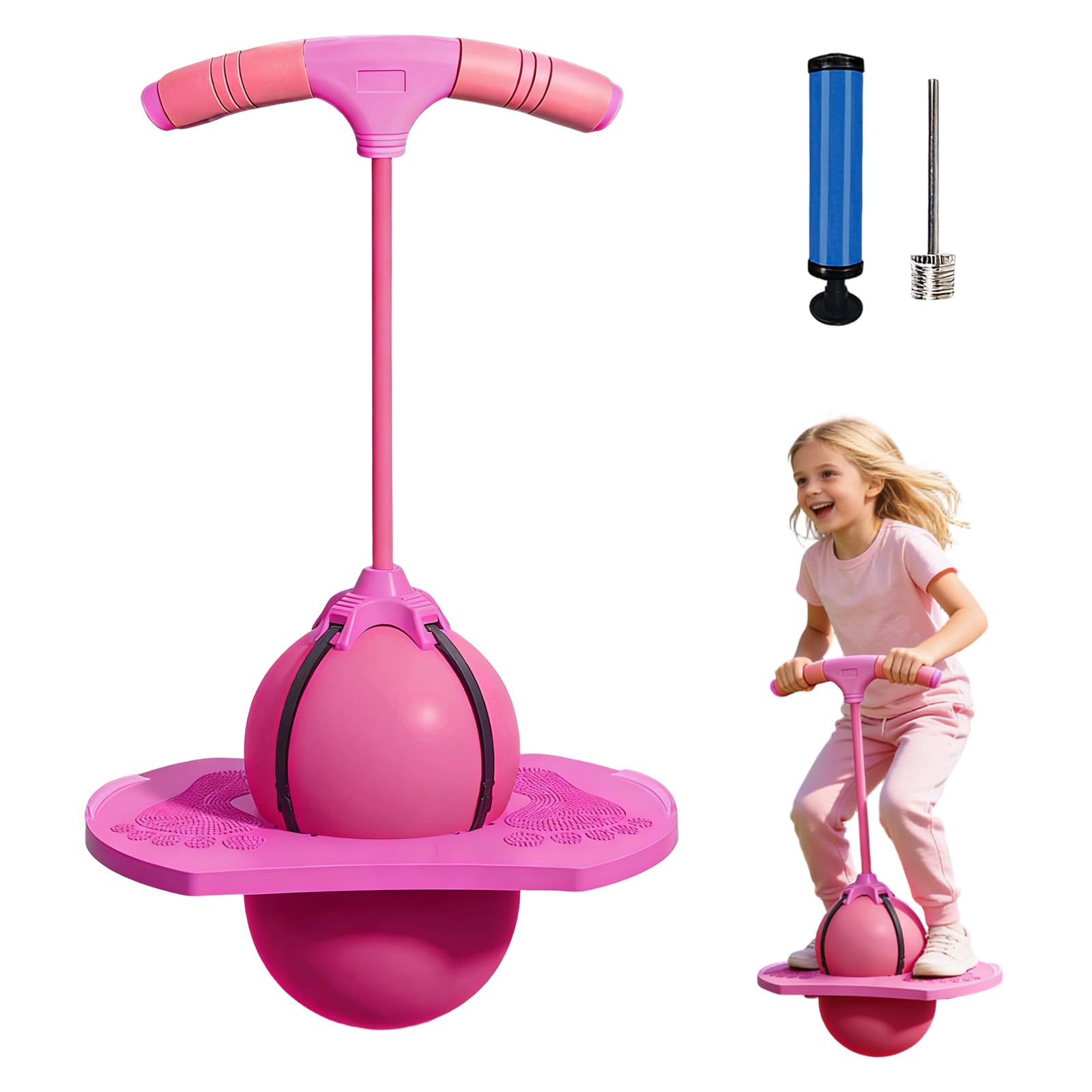 XILEPINGAN Balón de Salto Equilibrado, Pelota Saltarina con Mango, Pelota Saltarina para Adultos, Pelota Saltarina De Equilibrio, con Bomba, para Interior Exterior (Rosa) - 1