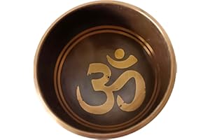 CLASSIC COLLECTION UK7 LTD Tibetan Singing Bowl Set - Easy To Play for Beginners - Authentic Handcrafted Mindfulness Meditation Holistic Sound 7 Chakra (OM CARVED, COPPER BLACK, 9cms)