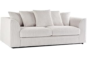 SOFASELECTIONUK LTD SofaSelection's Jumbo Cord Scatter Back 3-Seater Sofa Dylan Scatter Back 3 Seater Sofa in Cream Soft Cord Fabric: Redesign Your Living Room for Superior Comfort and Style (Cream, 3 Seater)