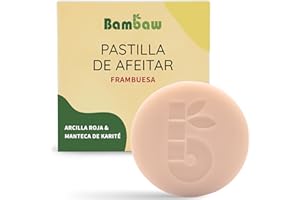 Bambaw Jabón de afeitar mujer 80g, Pastilla de afeitar con manteca de karité & arcilla roja, Jabón natural ecológico, Pastilla jabón exfoliante, Jabón de afeitar de frambuesa