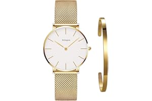 Kubagom Reloj de Cuarzo Pulsera para Mujer Banda Malla Acero Inoxidable Ultra Delgado
