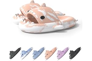 OEAK Zapatillas de mujer adulto niño invierno zapatillas tiburón mujer cálido hombre peludo antideslizante suela gruesa zapatillas animado ultra suave zapatillas playa lavables